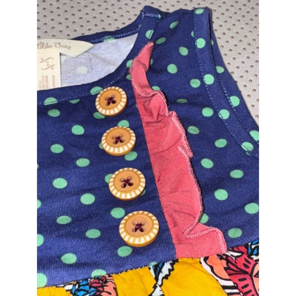 Matilda Jane Girls Tiered Floral Polka Dot Dress Be Brave Size 2 Sleeveless